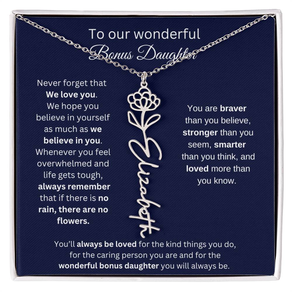 To Our Wonderful Bonus Daughter Personalized Birth Month Flower Necklace 1