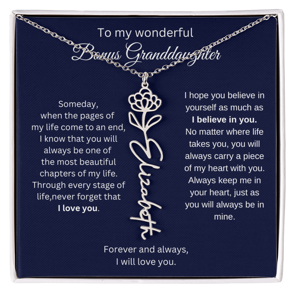 To My Bonus Granddaughter Jewelry Gift - Birth Flower Name Necklace