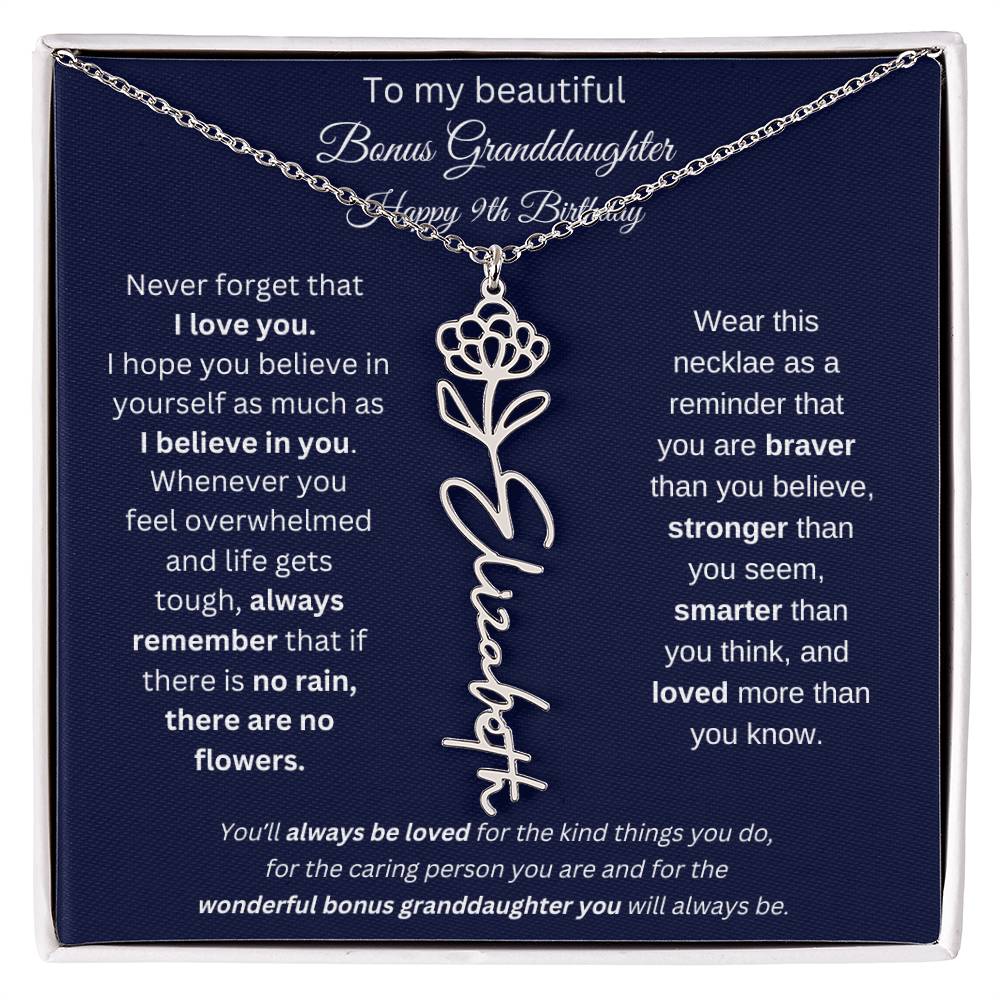 9th Birthday Bonus Granddaughter Gift | Personalized Flower Name Necklace