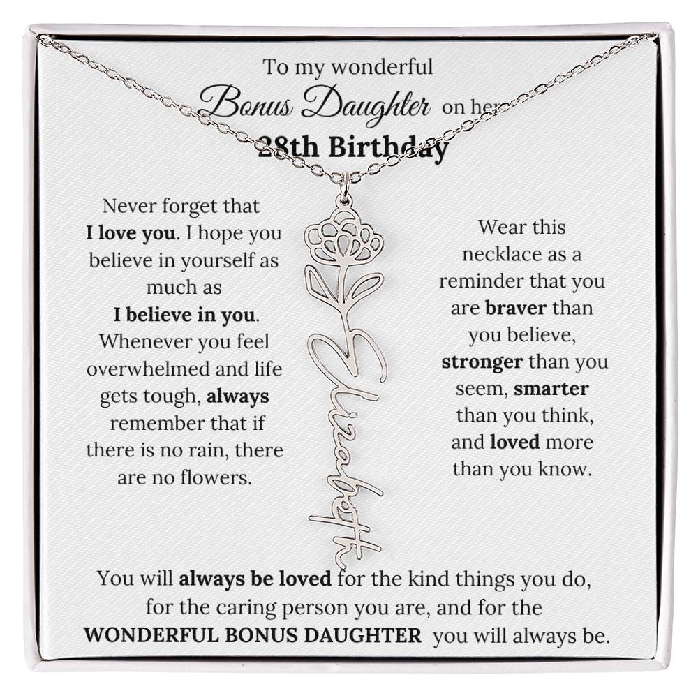 To My Wonderful Bonus Daughter On Her 28th Birthday | I Love You | Flower Name Necklace