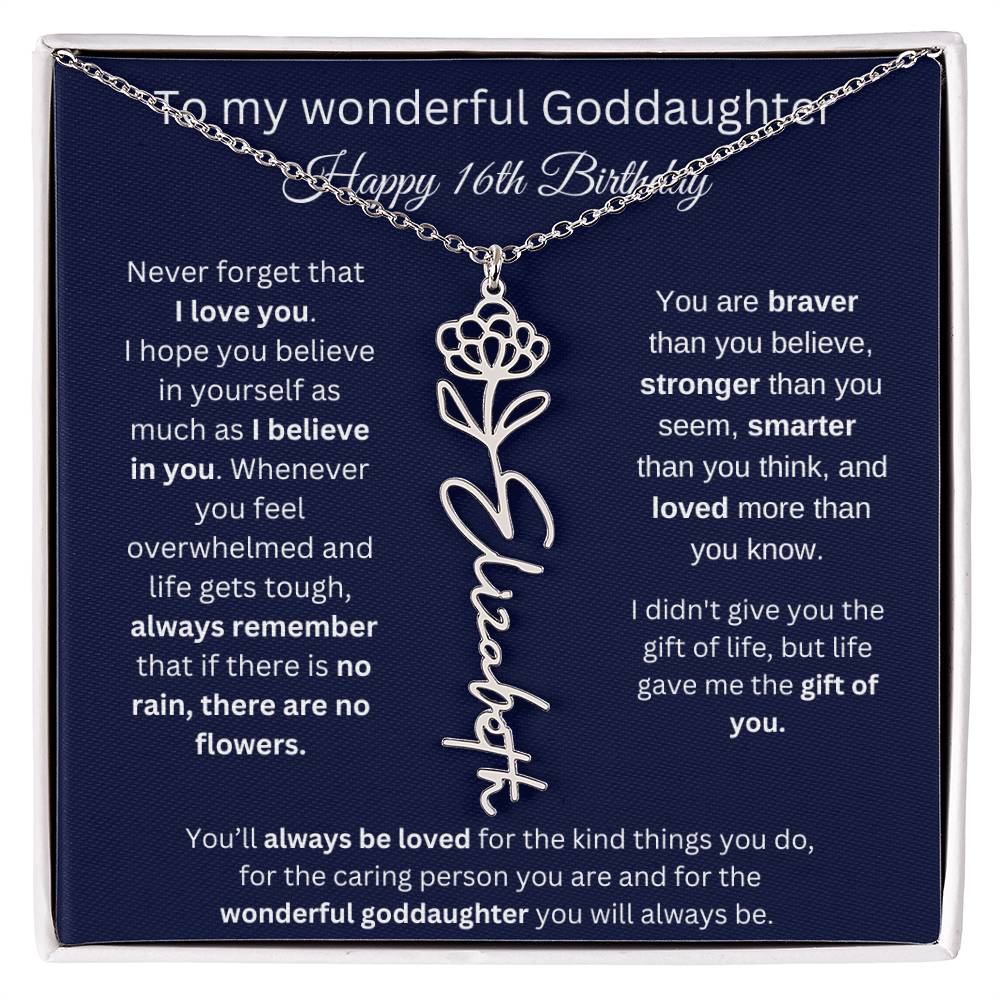 Goddaughter 16th Birthday Gift | Flower Name Necklace