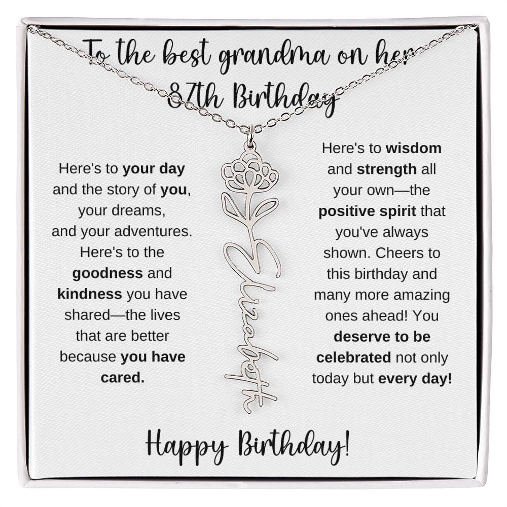 To The Best Grandma - Happy 87th Birthday | Flower Name Necklace