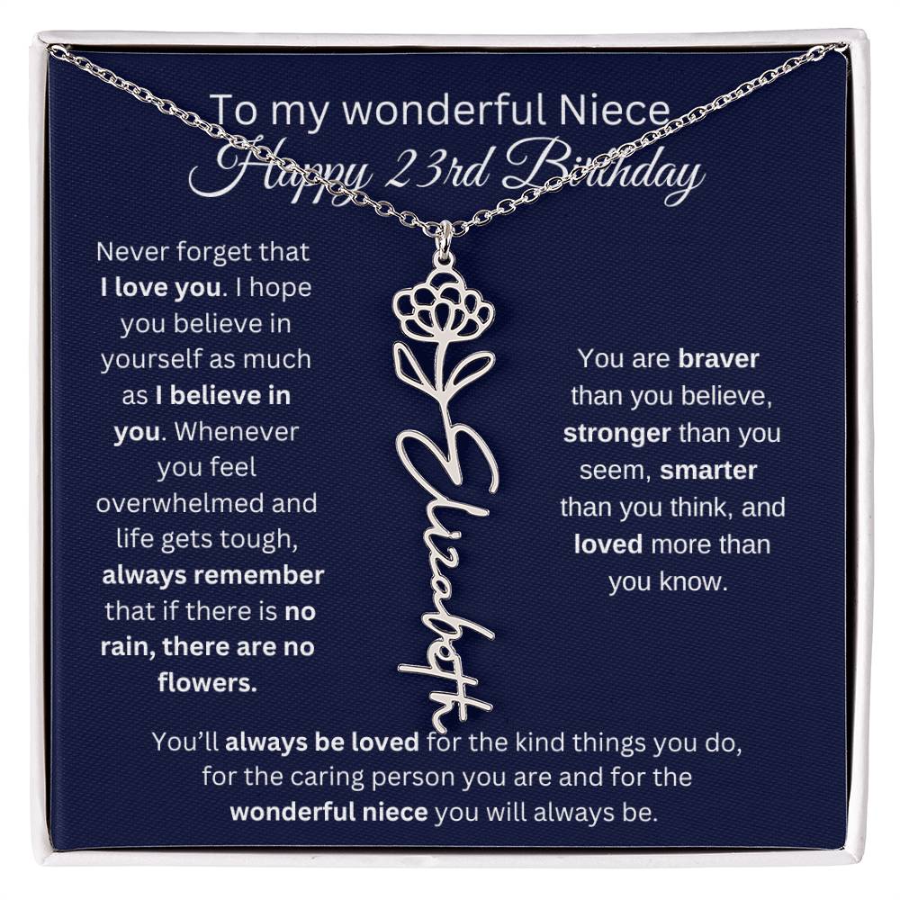 To My Wonderful Niece | Happy 23rd Birthday | Flower Name Necklace