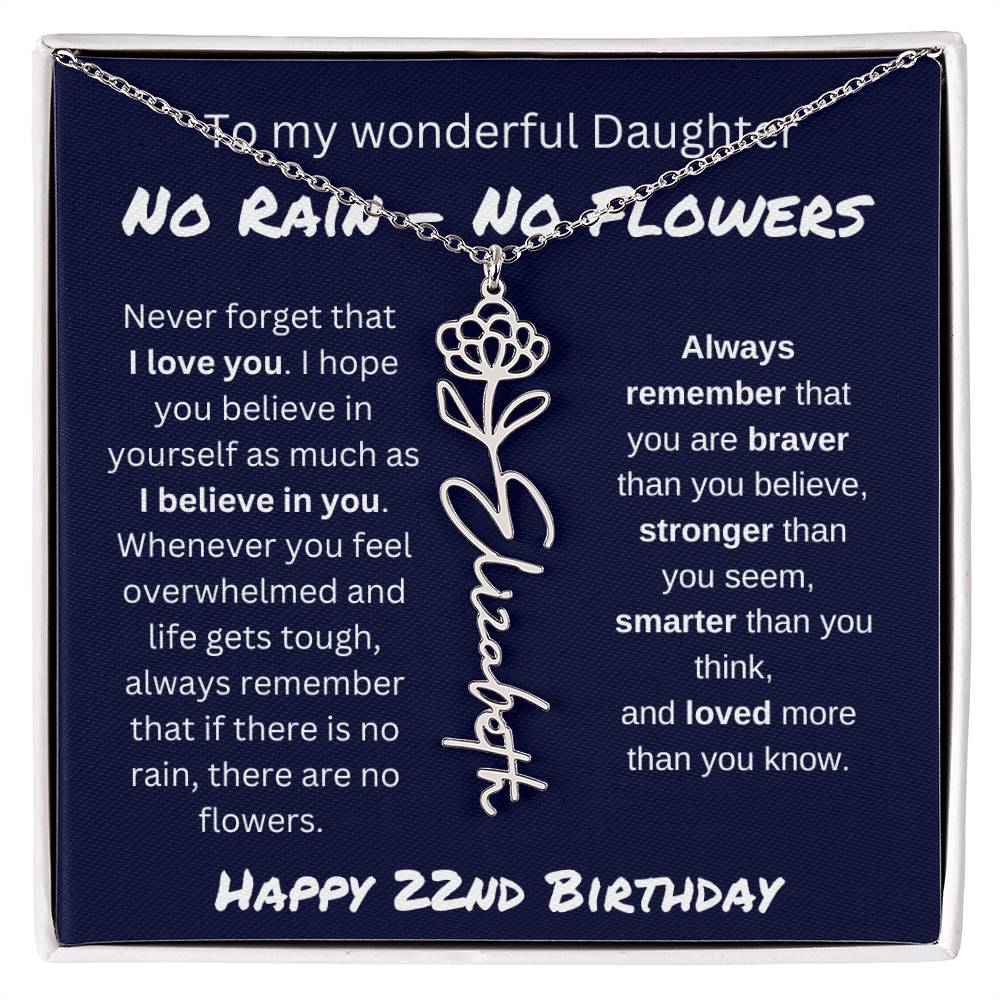 No Rain - No Flower | Happy 22nd Birthday | Flower Name Necklace