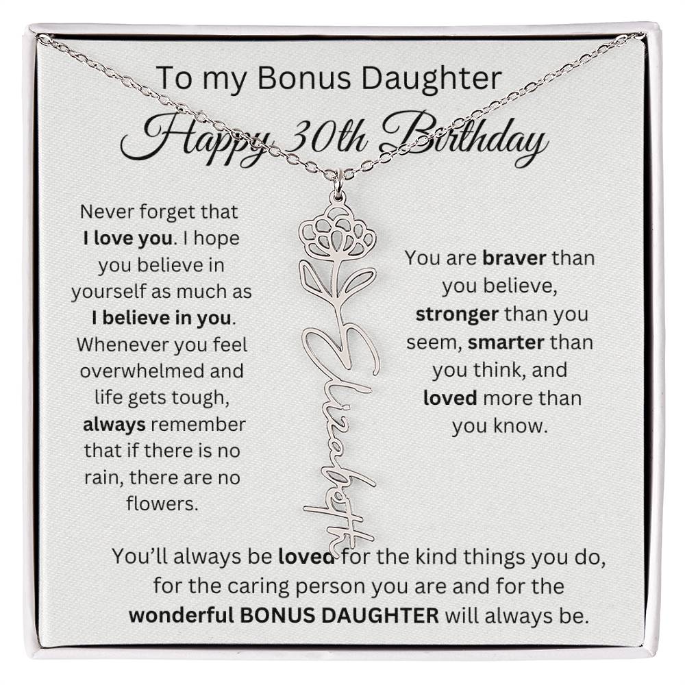 To My Bonus Daughter | Happy 30th Birthday | Flower Name Necklace