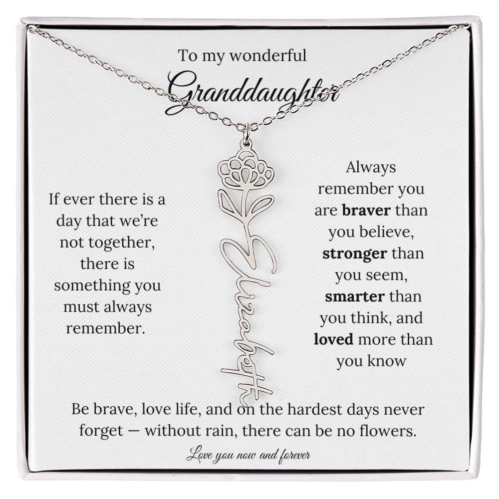 Birth Flower Necklace for Granddaughter | Personalized Engraved Floral Pendant Gift for Birthday / Keepsake