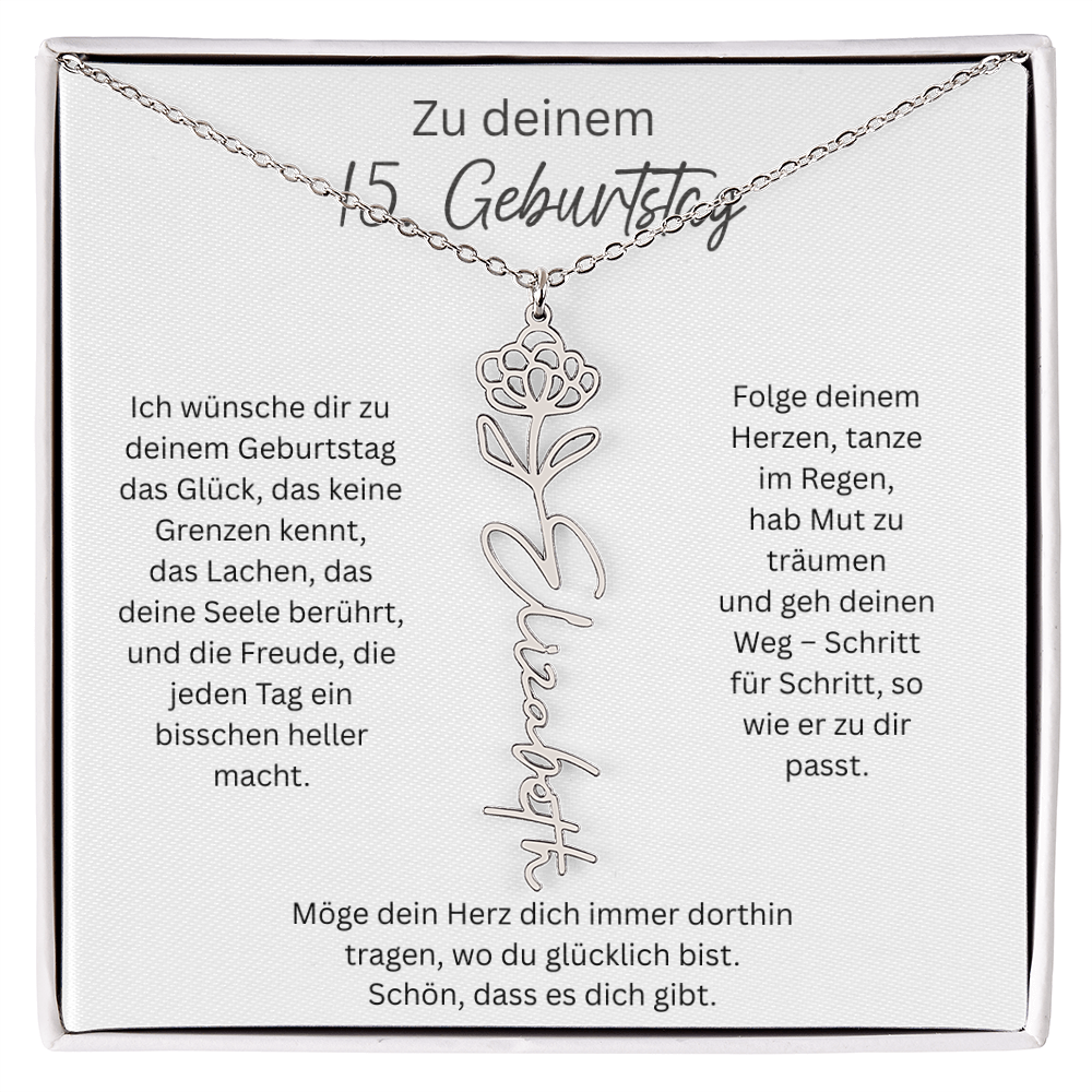 Geburtsblumen Namenskette zum 15 Geburtstag personalisiert Name Kette Gravur Geschenk