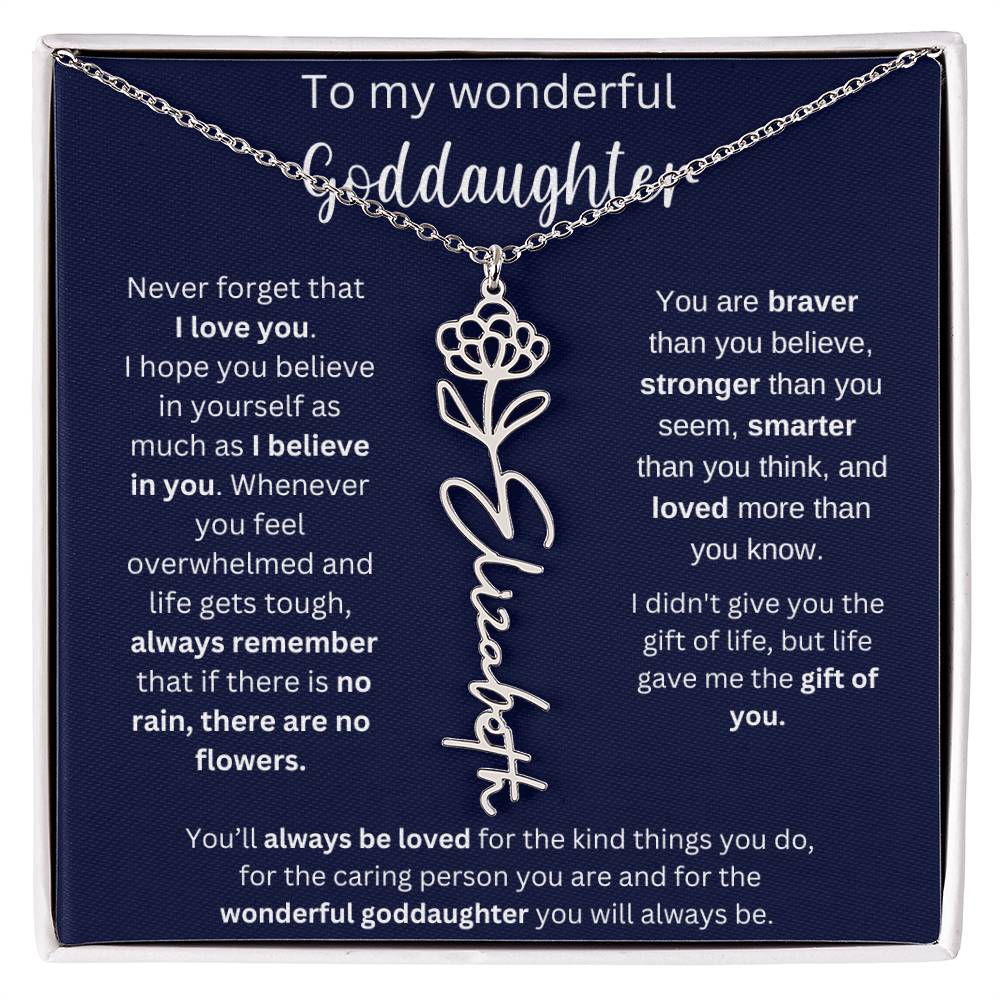 To My Wonderful Goddaughter | You'll Always Be Loved | Flower Name Necklace