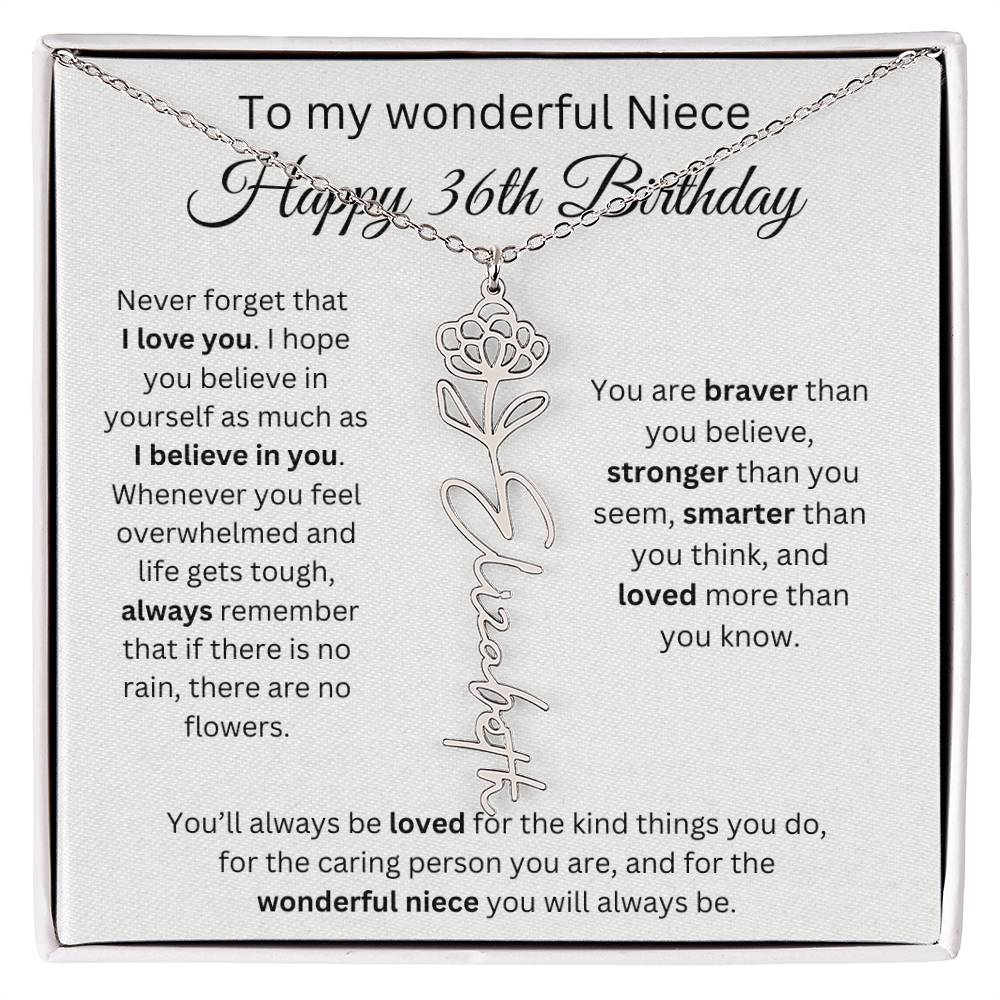 To My Wonderful Niece Happy 36th Birthday - Flower Name Necklace