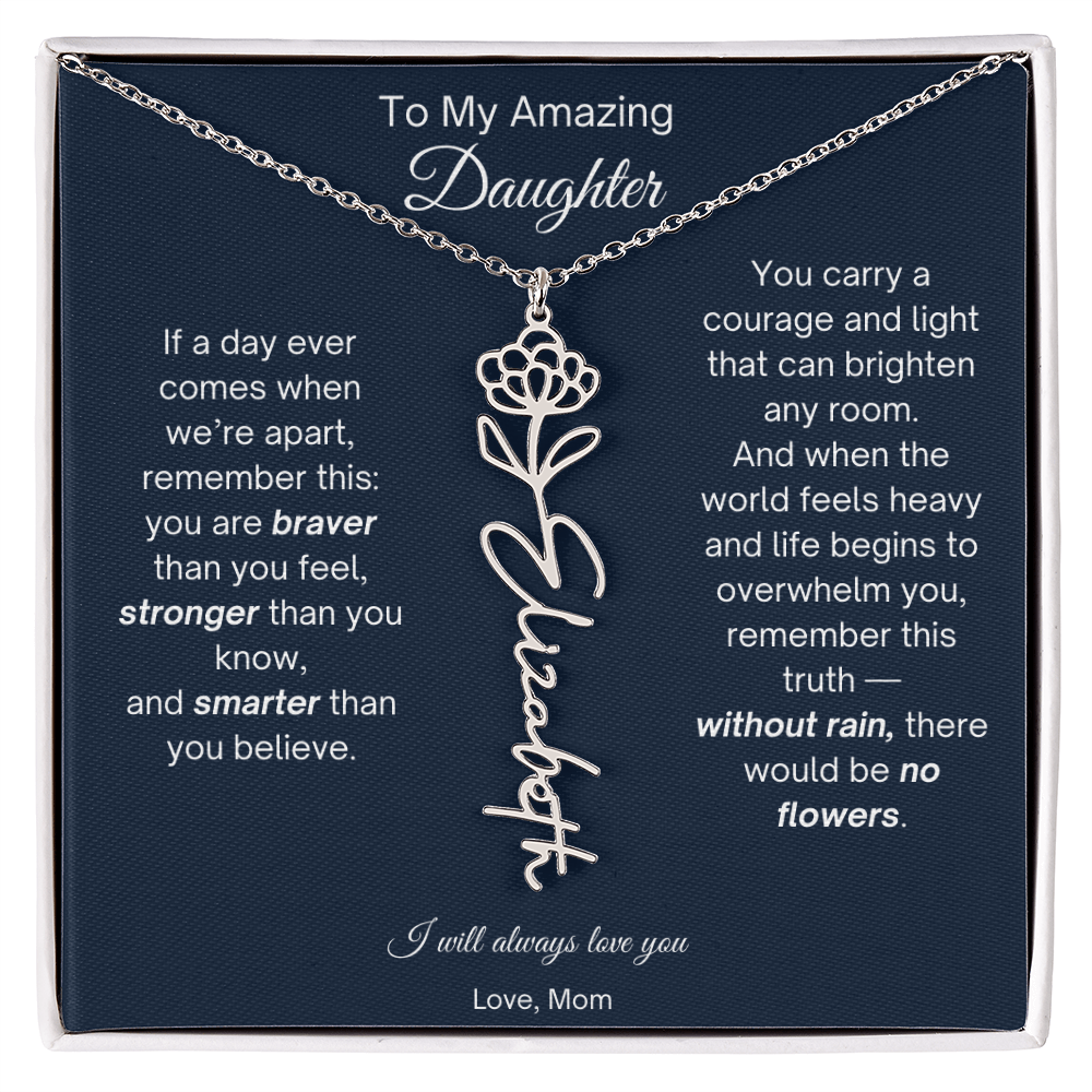 Daughter Necklace from Mom - Birth Flower Name Necklace