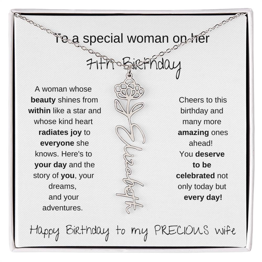 Happy 71th Birthday To My Precious Wife - Birthflower Necklace