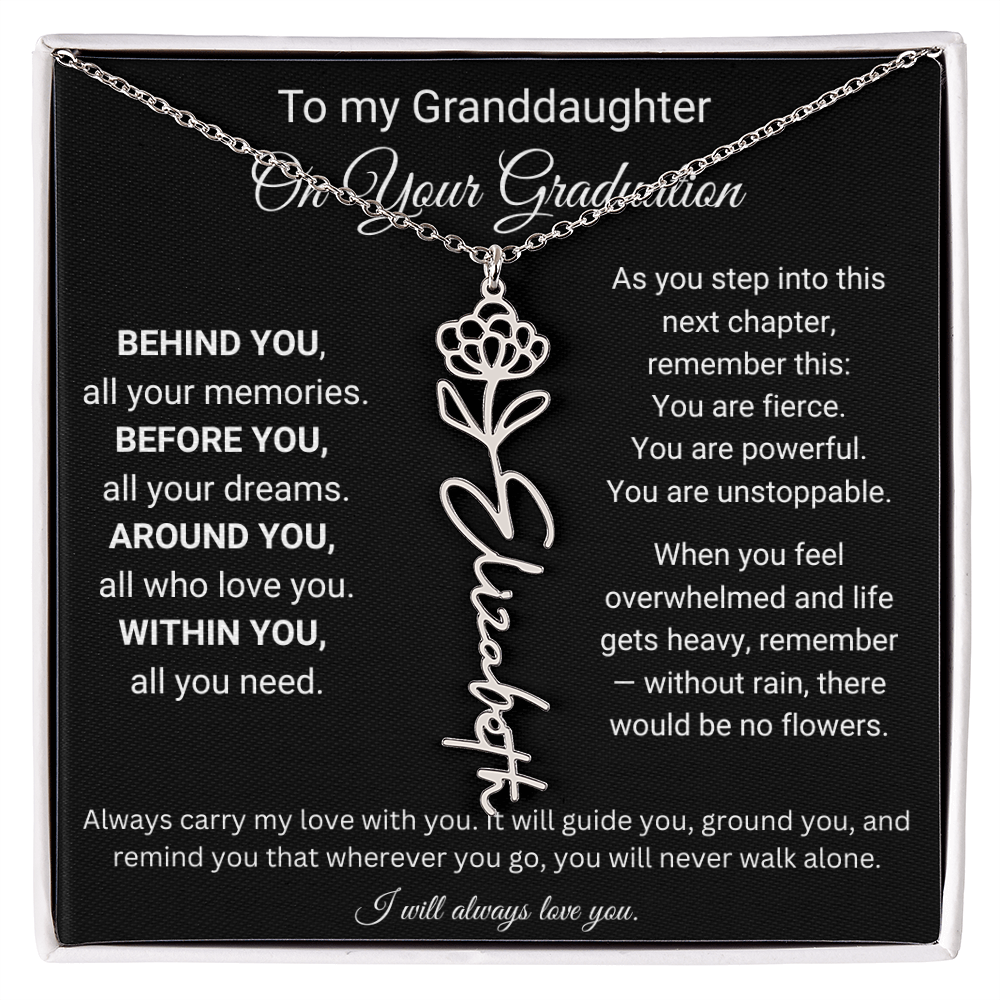 To My Granddaughter On Your Graduation | You're Unstopable | Flower Name Necklace