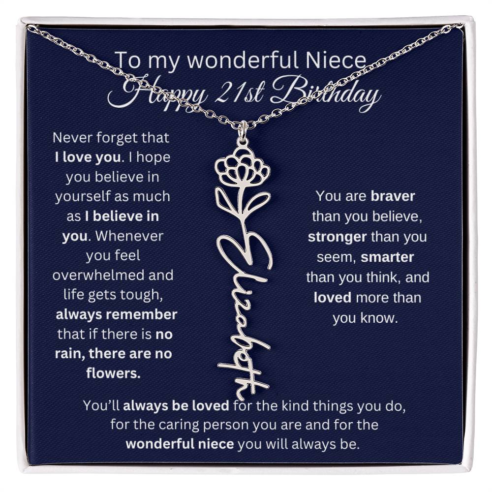 To My Wonderful Niece | Happy 21st Birthday | Flower Name Necklace