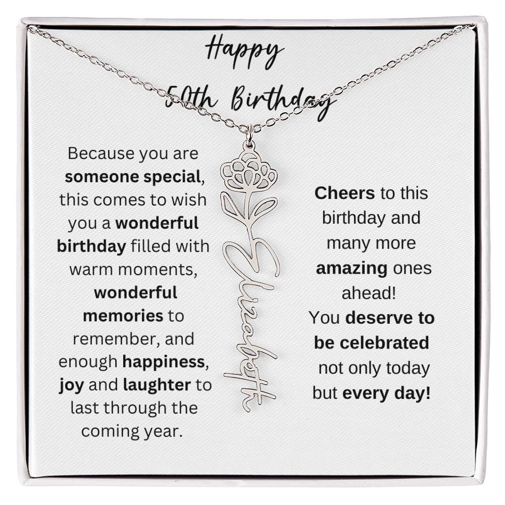 Happy 50th Birthday - Flower Name Necklace