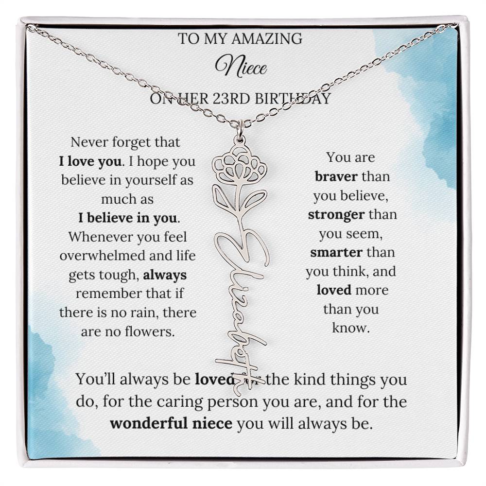 Birth Month Flower Name Necklace for My Niece's 23rd Birthday