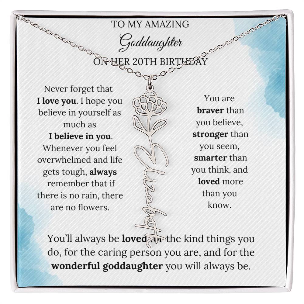 Birth Month Flower Name Necklace for My Goddaughter's 20th Birthday