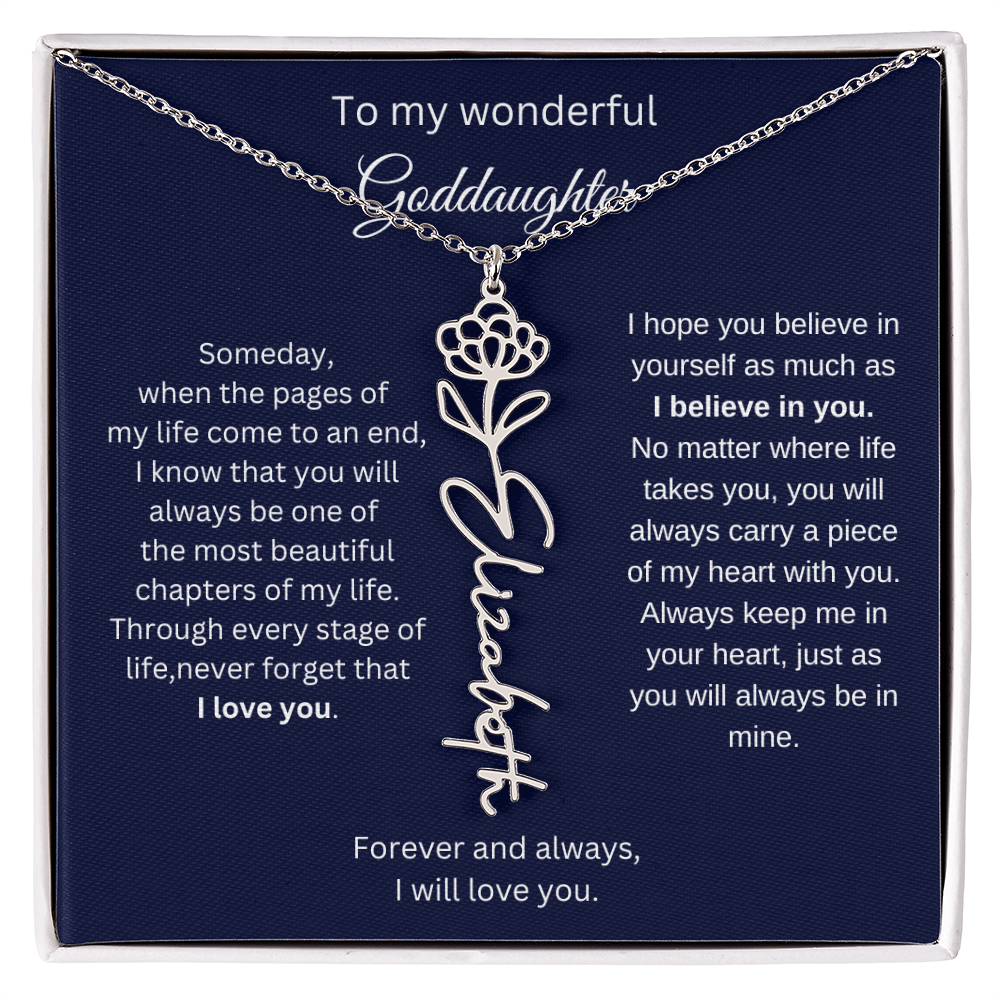 Luxury Goddaughter Gift - Birth Flower Name Necklace