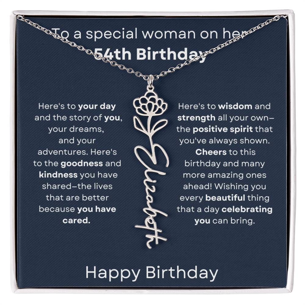 To A Special Woman On Her 54th Birthday - Flower Name Necklace