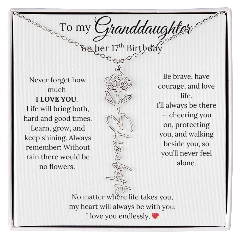 17th Birthday Gift For Granddaughter - Personalized Flower Name Necklace