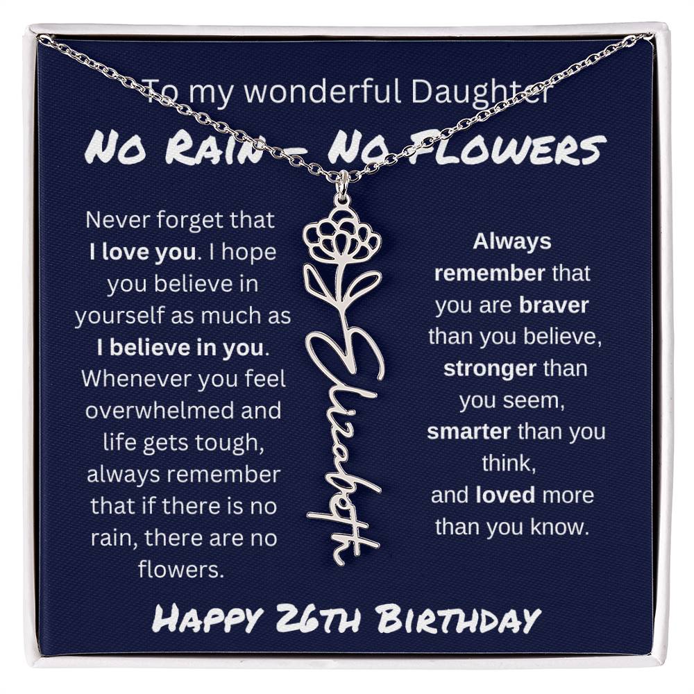 No Rain - No Flower | Happy 26th Birthday | Flower Name Necklace
