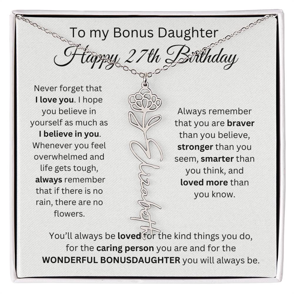 27th Birthday Gift To My Bonus Daughter | Flower Name Necklace