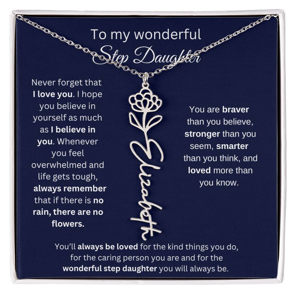 To My  Bonus Daughter Birthmonth Flower Necklace 4