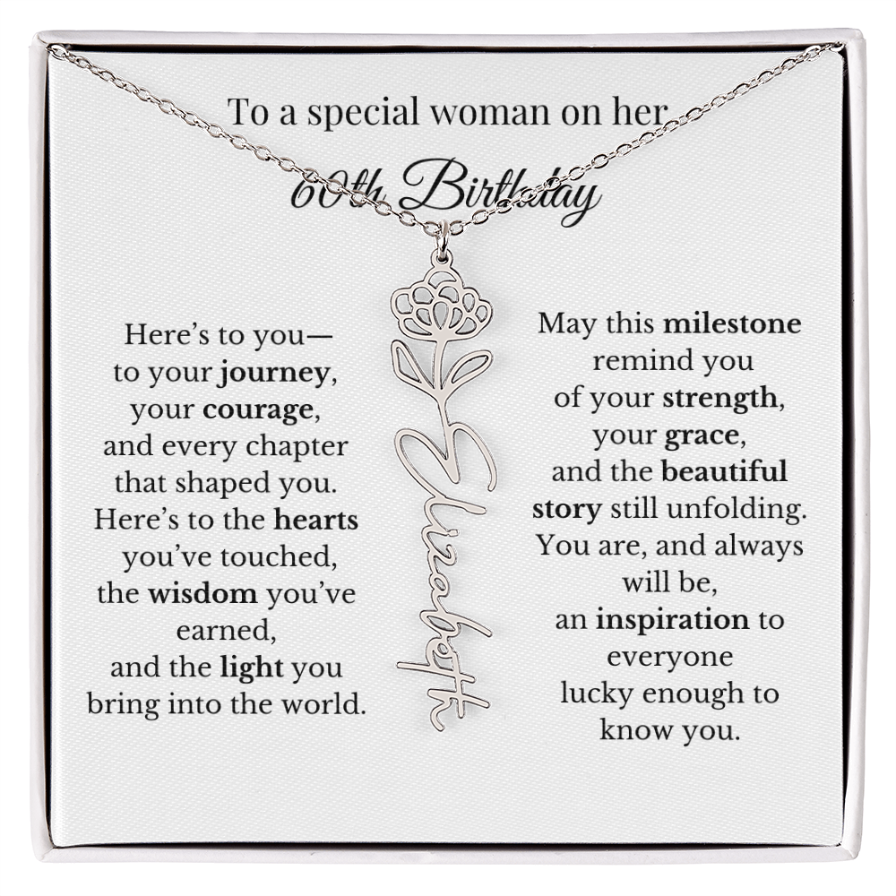 60th Birthday Gift To A Special Woman | Personalized Birth Flower Name Necklace