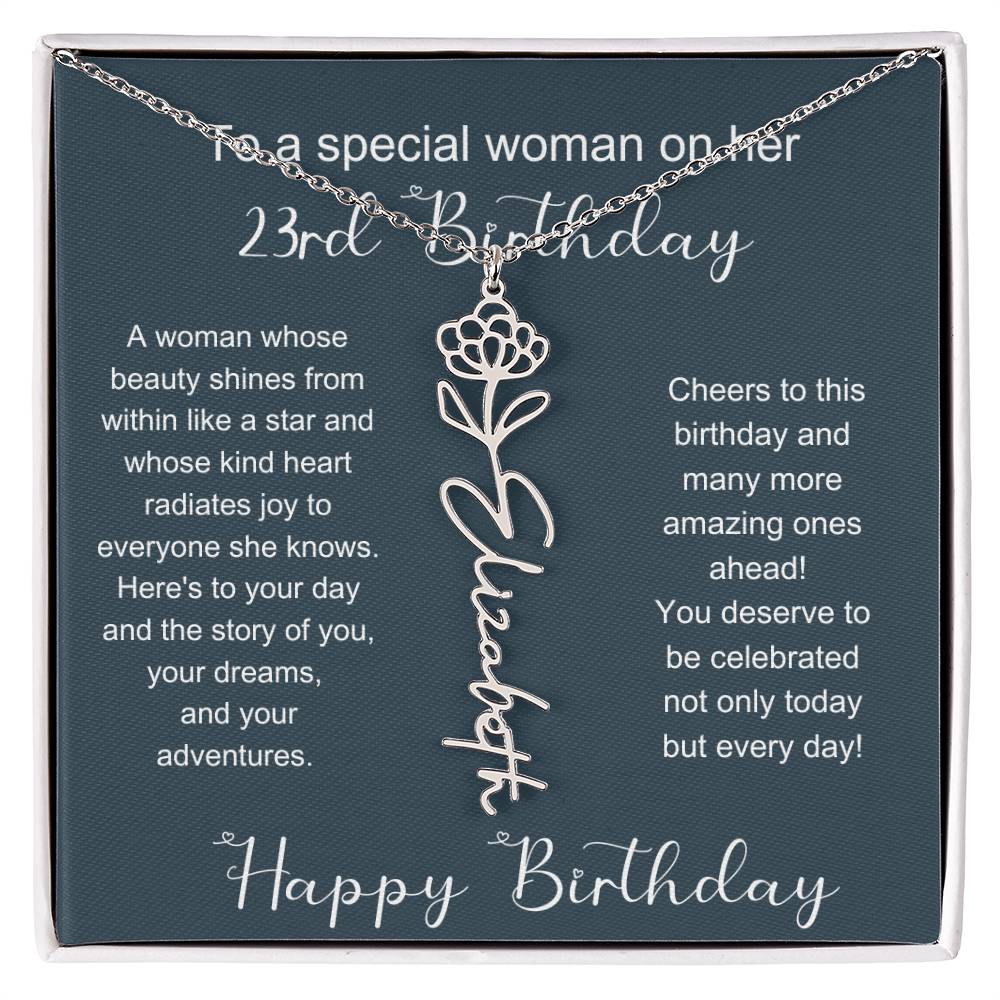 To A Special Woman On Her 23rd Birthday | Flower Name Necklace