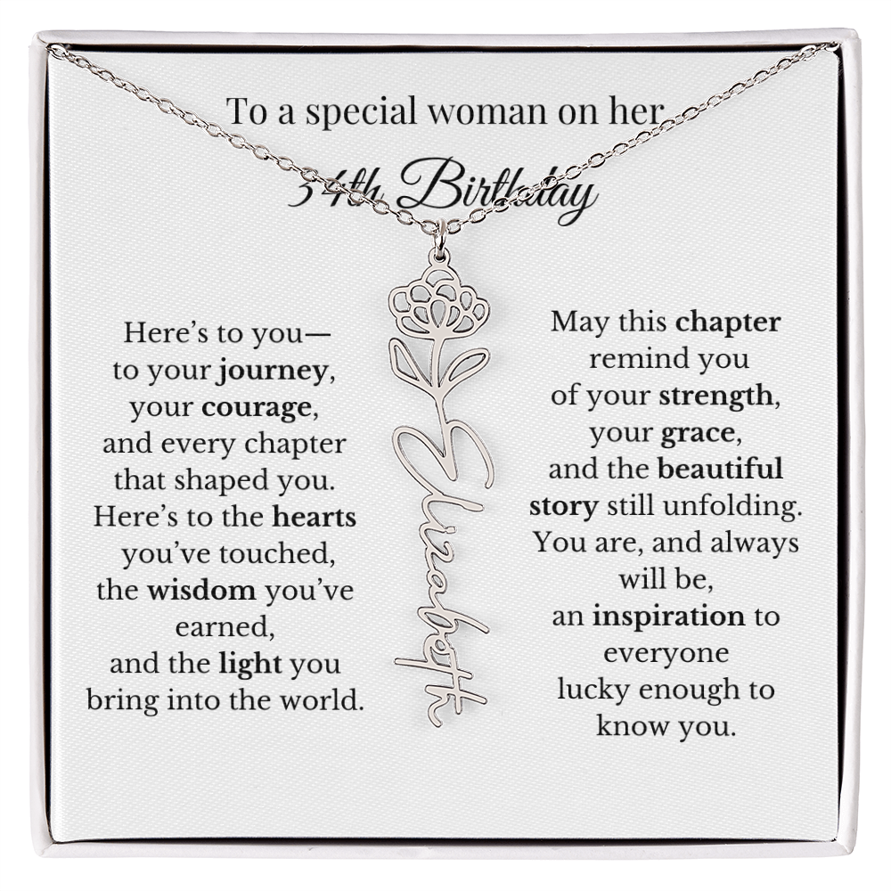 34th Birthday Gift for Her Birth Flower Name Necklace