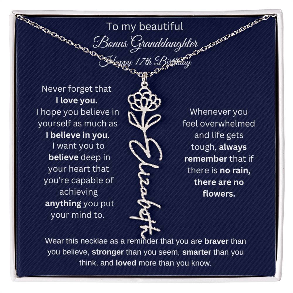 Bonus Granddaughter 17th Birthday | I Love You | Flower Name Necklace