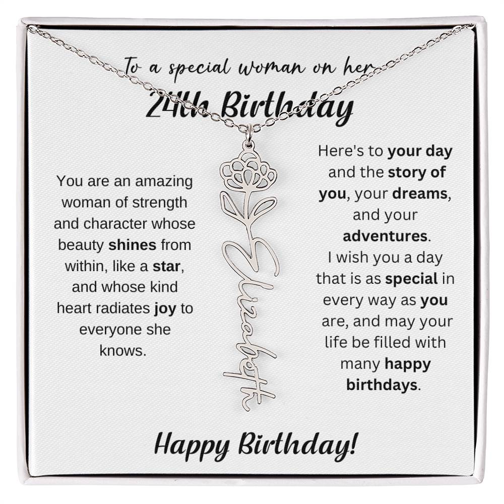 24th Birthday Gift Birthflower Necklace
