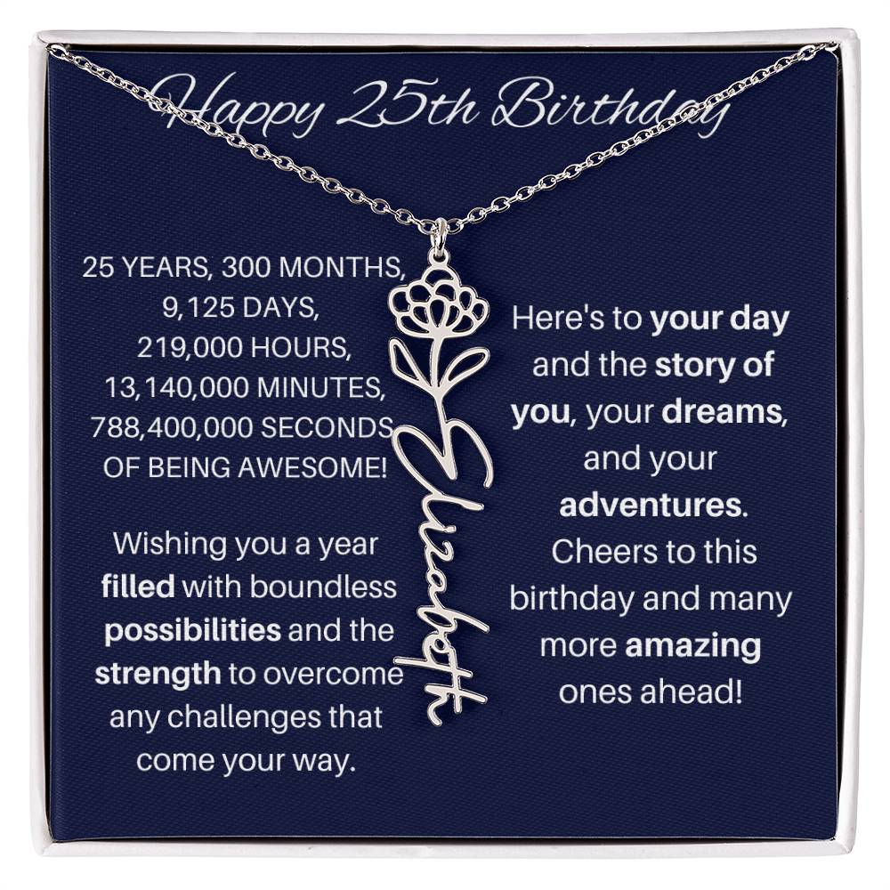 25th Birthday Birth Flower Necklace