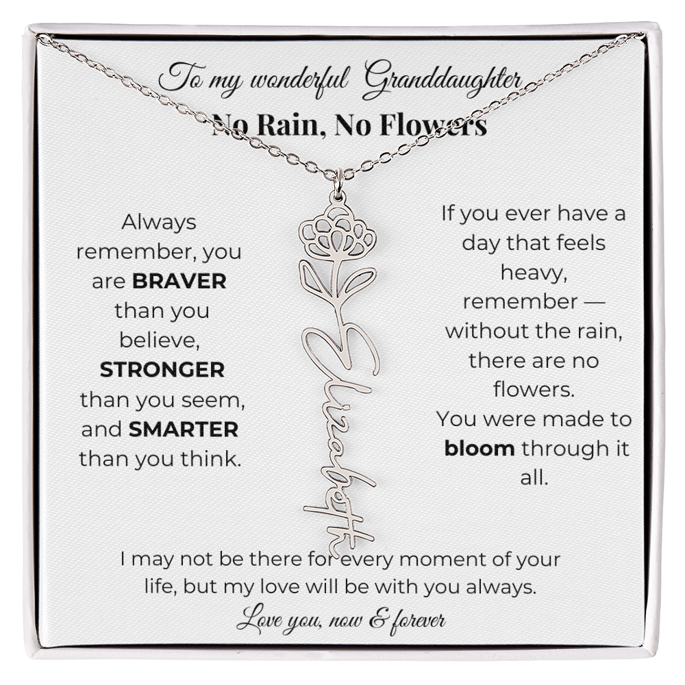 Granddaughter Gift Birth Flower Name Necklace with Card