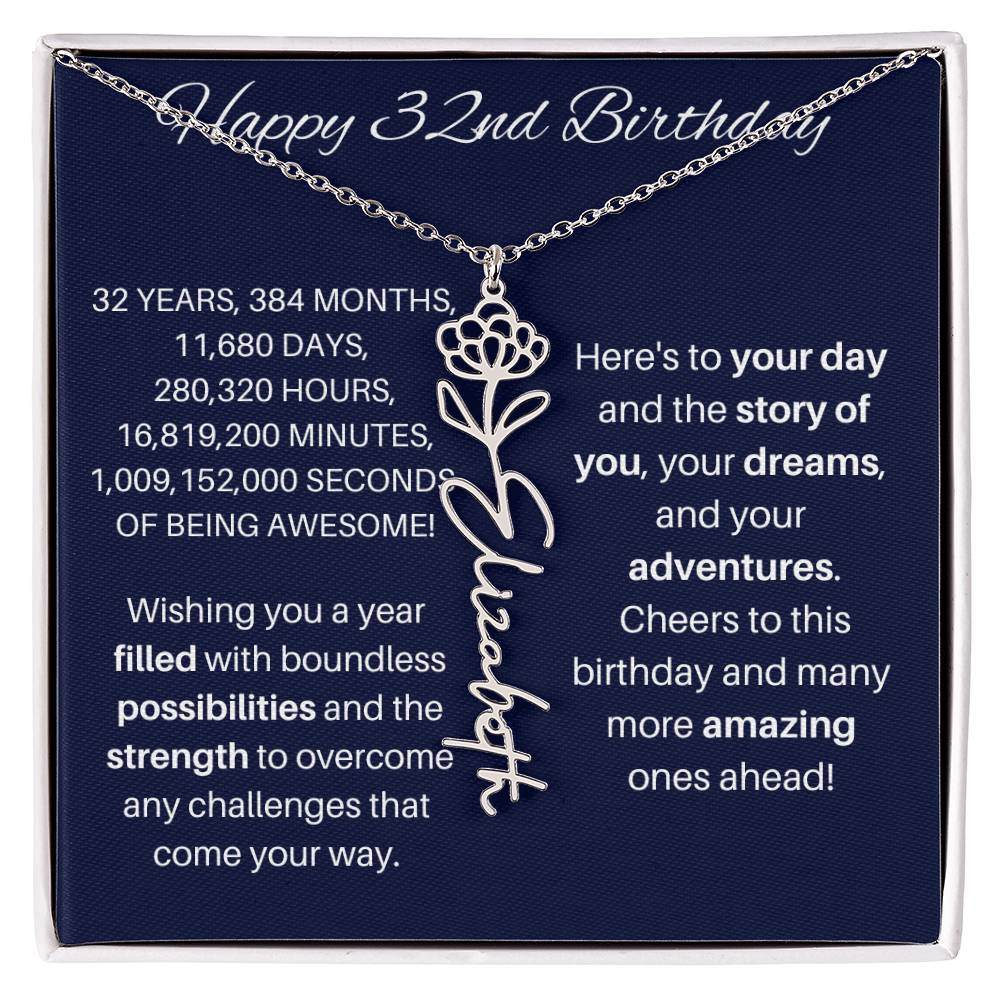 32nd Birthday Birth Flower Necklace