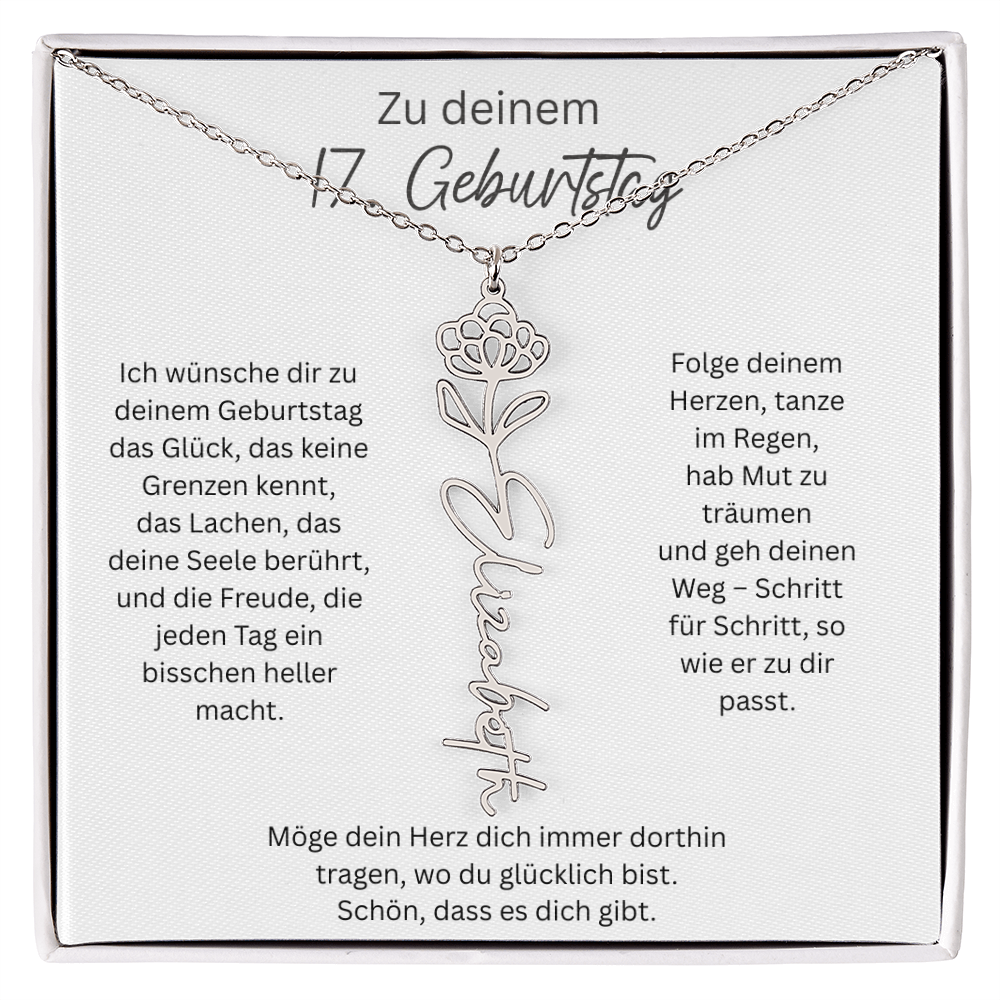Geburtsblumen Namenskette zum 17 Geburtstag personalisiert Name Kette Gravur Geschenk