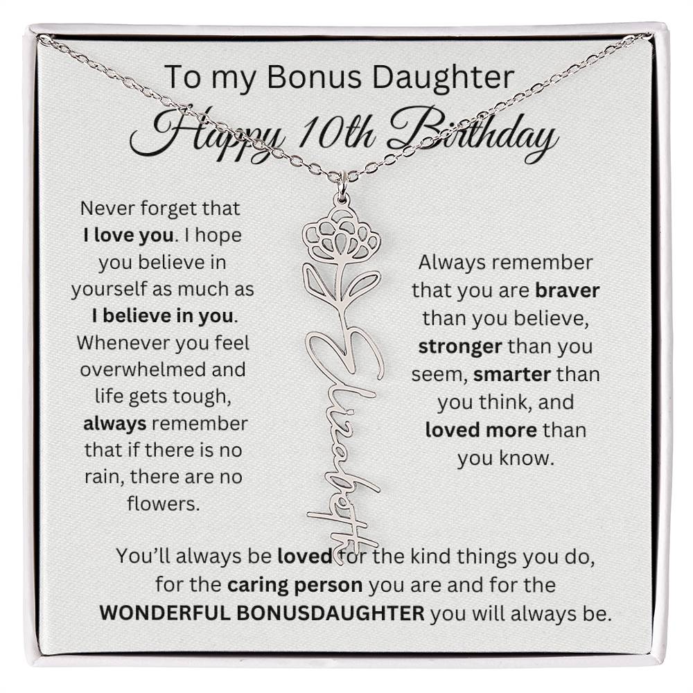 10th Birthday Gift To My Bonus Daughter | Flower Name Necklace