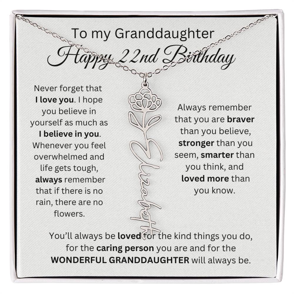 To My Granddaughter | Happy 22nd Birthday | Flower Name Necklace