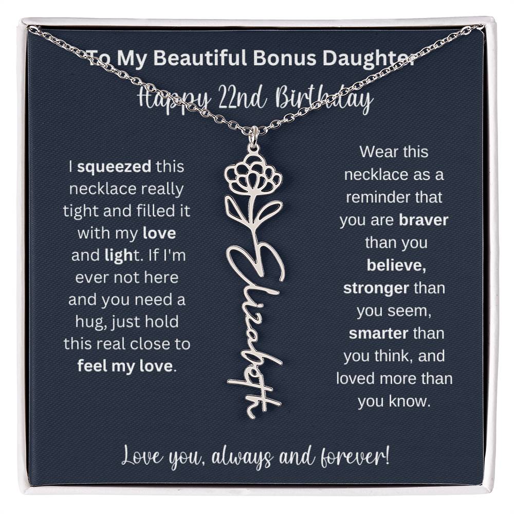 To My Beautiful Bonus Daughter | Happy 22nd Birthday | Flower Name Necklace