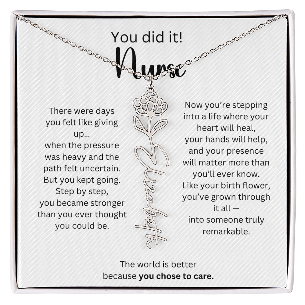 Meaningful Nurse Graduation Gift - Birth Flower Name Necklace