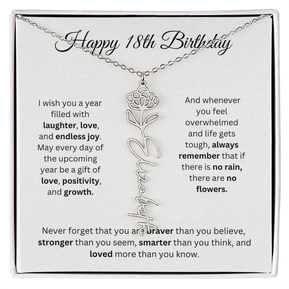 Happy 18th Birthday - Flower Name Necklace