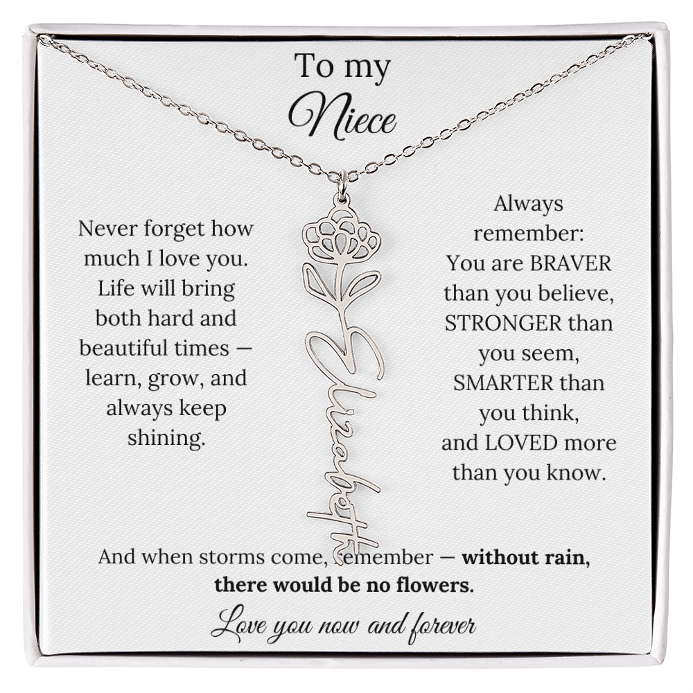 To My Niece Birth Flower Name Necklace From Aunt