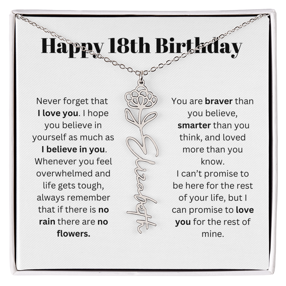 18th Personalized Birthday Gift for Her - Flower Name Necklace