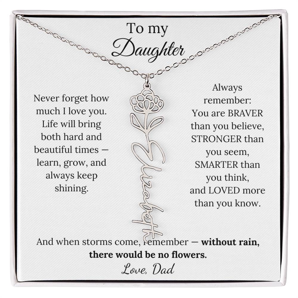 Personalized Jewelry Gift To My Daughter Birth Flower Name Necklace From Dad