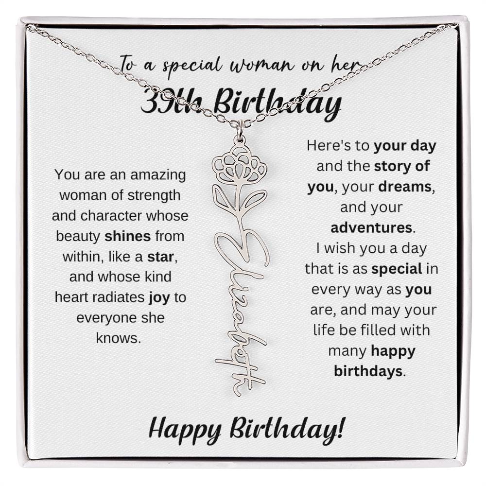 39th Birthday Gift Birthflower Necklace