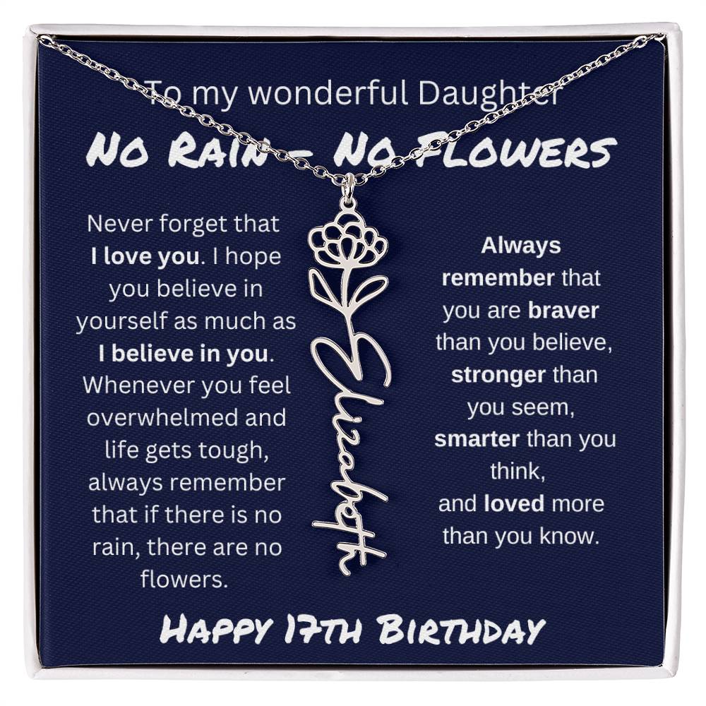No Rain - No Flower | Happy 17th Birthday | Flower Name Necklace