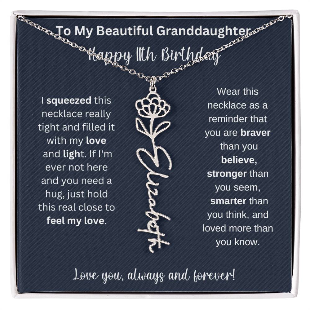 Flower Name Necklace 11th Birthday Necklace Gift To My Granddaughter
