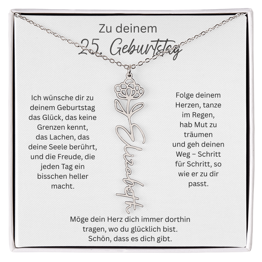 Geburtsblumen Namenskette zum 25 Geburtstag personalisiert Name Kette Gravur Geschenk