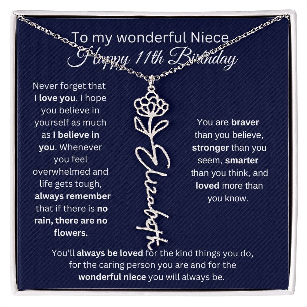 To My Wonderful Niece | Happy 11th Birthday | Flower Name Necklace
