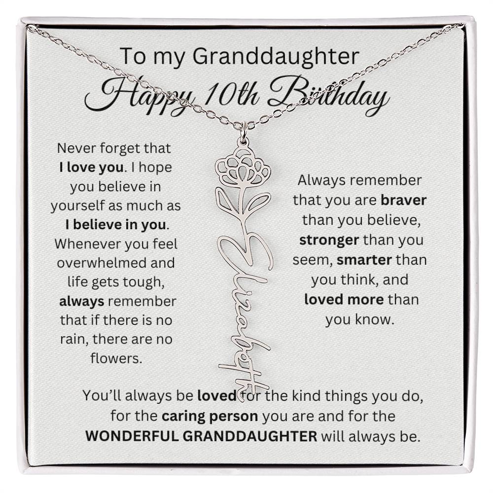 To My Granddaughter | Happy 10th Birthday | Flower Name Necklace
