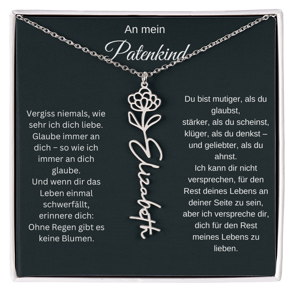 An mein Patenkind Geburtsblume Namenskette Silber Gold personalisierte Gravur